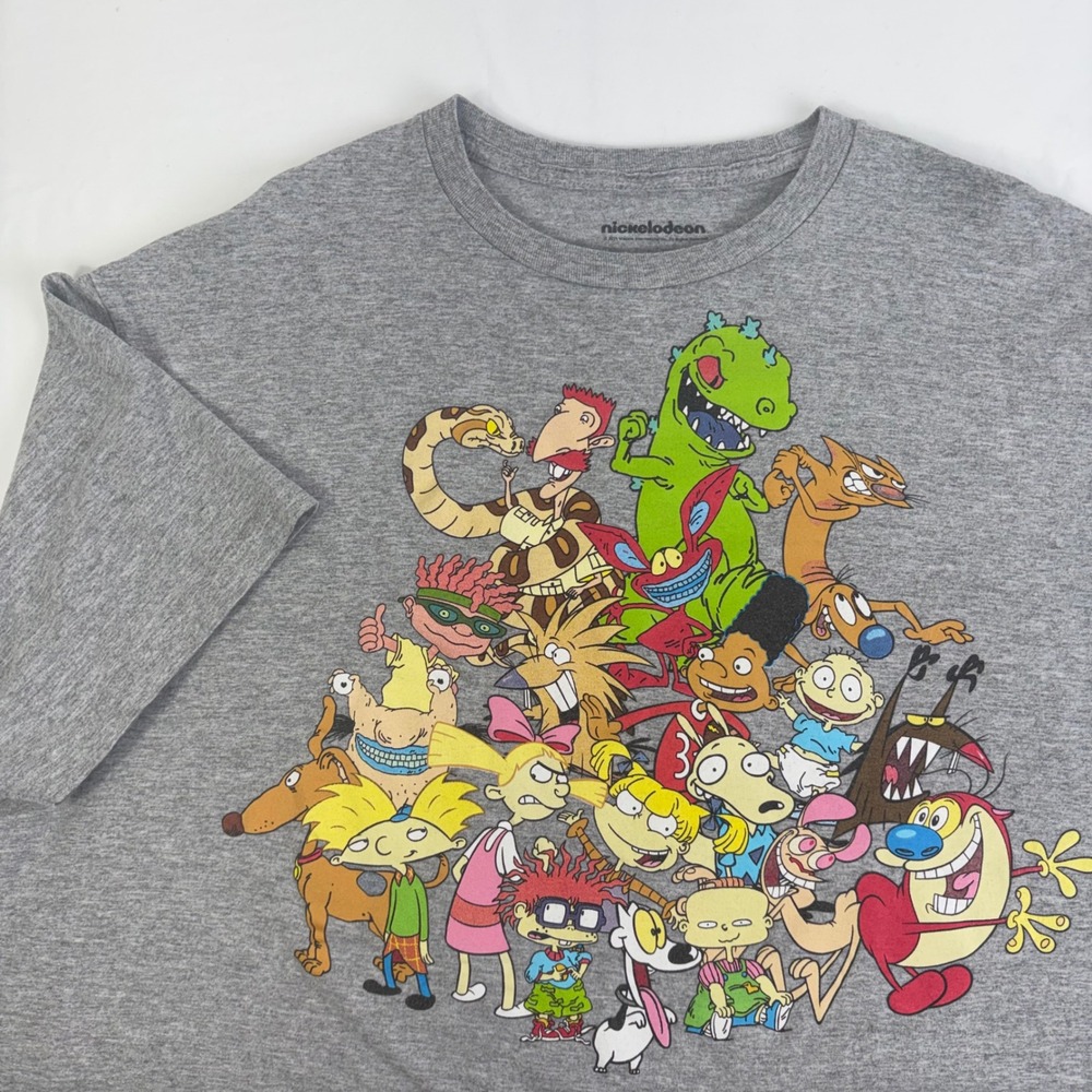 Nickelodeon 90s Cartoon Characters Collage T Shirt 2021‎ XXL Grey